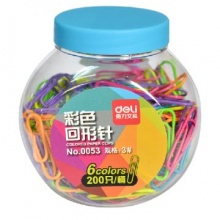 得力(deli)0053 3#镀镍时尚彩色防锈回形针 200枚/筒