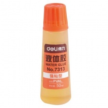 得力（deli） 液体胶 强粘型液体透明黄胶水 50ml 粘性强 海绵头出胶 7313