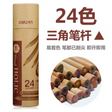 得力(deli) 6552 24色原木油性三角杆彩色铅笔 桶装