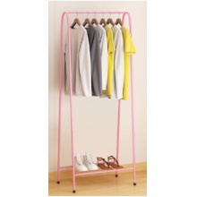 室内简易晾衣架落地折叠单杆式移动衣帽架卧室挂衣服架子晒晾衣杆 单层粉色