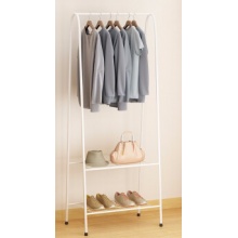 室内简易晾衣架落地折叠单杆式移动衣帽架卧室挂衣服架子晒晾衣杆 双层白色