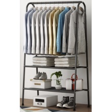 室内简易晾衣架落地折叠单杆式移动衣帽架卧室挂衣服架子晒晾衣杆 1米双层黑【加大加粗】