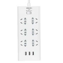 得力（deli）USB插座 3USB3.1A+6组合孔  插排/排插全长2米带保护门 27080