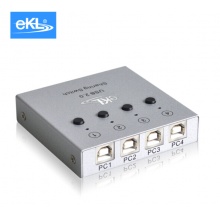 eKL QH-04UA USB打印机共享器一拖四 4口多台电脑自动手动切换器4进2出1出