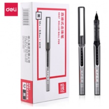 得力(deli)S657 0.5mm直液全针管走珠签字笔 商务办公中性笔会议笔 12支/盒黑