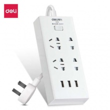 得力（deli）USB智能插座 3USB接口+4孔 总控2米 儿童保护门 18281