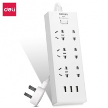 得力（deli）USB智能插座 3USB接口+6孔 总控2米 儿童保护门 18283