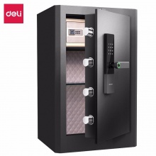 得力4102 soter联动防盗系统25mm实心安全锁栓360度高速指纹识别磨砂精致面板LED显示屏保险箱