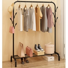 室内简易晾衣架落地折叠单杆式移动衣帽架卧室挂衣服架子晒晾衣杆 1米黑单层置物架