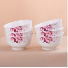 万毅 5606 陶瓷餐具 陶瓷米饭碗套装(5英寸)中式餐具套装陶瓷碗套装(6只装) 花语
