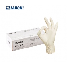 LANON 兰浪进口加厚5.7g一次性乳胶手套L码 无粉食品医疗检查级，100只本白色