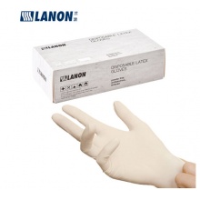 LANON 兰浪进口加厚5.7g一次性乳胶手套L码 无粉食品医疗检查级，100只本白色