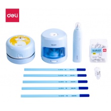 得力(deli)文具5件电动文具套装(桌面吸尘器+电动橡皮擦+电动卷笔刀+学姿铅笔+橡皮擦替芯) 33303