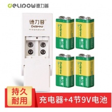 德力普（Delipow） 9V充电电池 9V锂电池充电套装 550mAh大容量6F22万用表麦克风 2槽充电器+4节电池