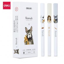 得力(deli)汪星人中性笔水笔学生签字笔 0.35mm全针管12支/盒DL-A431黑