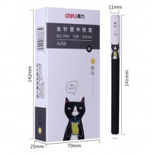 得力(deli)酸味猫系列0.5mm黑色中性笔 全针管水笔签字笔 12支 A255