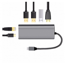 GUANYEE冠艺USB分线器 多功能hub转换器type-c转网口 type-c转（usb3口3.0+HDMI转接）