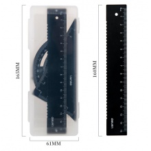 得力(deli)金属学生绘图考试套尺（直尺+三角尺*2+量角器）文具套装 混色79510