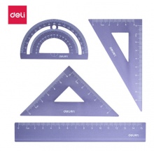 得力(deli)金属磨砂学生绘图考试套尺(直尺+三角尺*2+量角器)4件套 蓝色79516