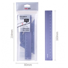 得力(deli)金属磨砂学生绘图考试套尺(直尺+三角尺*2+量角器)4件套 蓝色79516