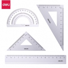 得力(deli)金属磨砂学生绘图考试套尺(直尺+三角尺*2+量角器)4件套 银色79516