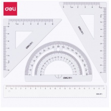 得力(deli)金属学生考试绘图套尺 20cm波浪边直尺/三角尺/量角器 文具套装 白色 79522
