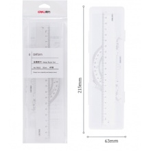 得力(deli)金属学生考试绘图套尺 20cm波浪边直尺/三角尺/量角器 文具套装 白色 79522