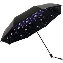 天堂伞 全遮光黑胶55cm*8骨三折小黑伞晴雨伞30565D忆梅