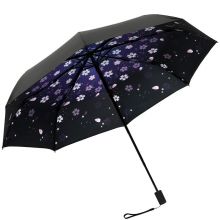 天堂伞 全遮光黑胶55cm*8骨三折小黑伞晴雨伞30565D忆梅