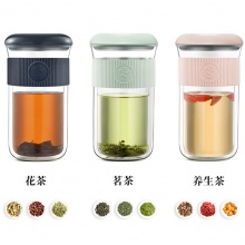 鸣盏 养生壶杯 双层防烫硼硅玻璃泡茶杯 带盖滤网MZ-8002
