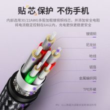 绿联 US279 Type-C数据线通用华为充电器线快充6A/5AMate40Pro/P30/20小米9/10手机 黑色1.5米加长款