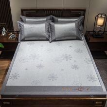 南极人 刺绣冰丝藤席三件套 夏天空调席冰丝席可折叠席子 飘雪-烟灰QJ 150*200cm【三件套】
