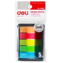 得力(deli)100张5色荧光膜指示标签贴 44*12mm抽取式便利贴便签条9060