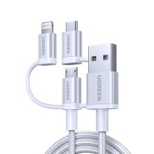 绿联(UGREEN)三合一Type-C MFi认证快充数据线编织款 银白色 US186 1.5米