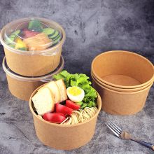 祎艾 AX800 一次性纸碗 圆形纸碗快餐盒水果沙拉碗1000ml 600只 带盖