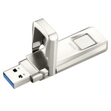 爱国者(aigo)指纹加密U盘 U90 64GB 金属亮银 USB3.0 高速金属优盘安全硬加密
