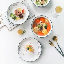 裕行 北欧盘子8英寸月光深盘2只装 墨羽系列