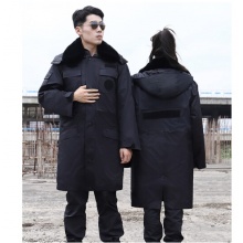 冬季劳保保安棉服大衣加厚防寒保暖服 特黑（加长）