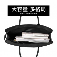 优必利 文件包商务大容量公文包 双层手提防水帆布拉链袋会议文件袋 615A黑色