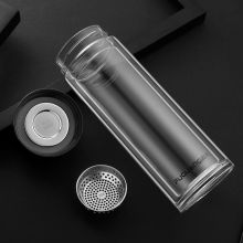 富光 尚茗双层隔热玻璃杯  茶杯400ML 黑色