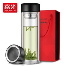 富光 尚茗双层隔热玻璃杯  茶杯400ML 黑色
