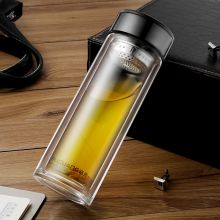 富光 尚茗双层隔热玻璃杯  茶杯400ML 黑色