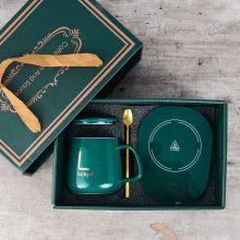 恒温杯55度暖暖杯垫 绿色礼盒款  杯子+盖子+勺子+加热垫