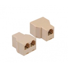 电话线一转二RJ11水晶头三通头 电话分配器1拖2延长电话线 1个包装