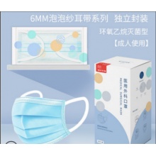 一次性三层防护灭菌型泡泡纱耳带口罩  一盒50片  独立包装