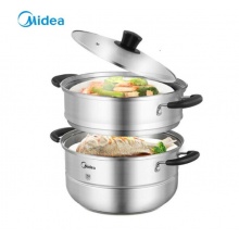 美的（Midea） 蒸锅不锈钢双层 26cm 煤气电磁灶通用 浅灰色 ZG26Z01