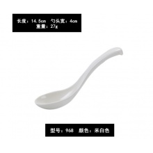 商用密胺仿瓷彩双色小勺子家用大号防摔带勾汤匙饭勺 968米白色