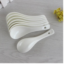 纯白陶瓷小勺子酒店餐厅汤勺家用调羹镁质瓷汤匙三湾勺调更 1个