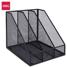 得力(deli) 三联金属桌面文件框 网状镂空文件架/文件栏 黑色78985