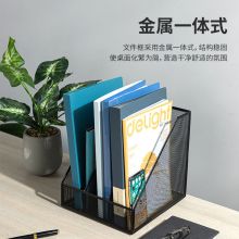 得力(deli) 三联金属桌面文件框 网状镂空文件架/文件栏 黑色78985